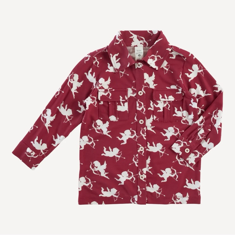 Kate Quinn Bamboo Cupids Valentine’s military button down top boys 18-24 months